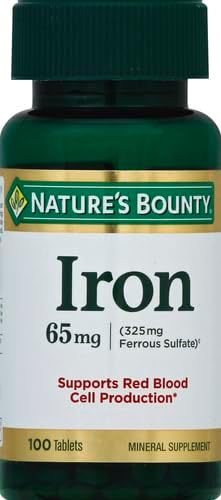 Nature’s Bounty Iron 65mg,325 mg Ferrous Sulfate,Cellular Energy Support,Promotes Normal Red Blood Cell Production,1 Serving Per Day,Gluten Free,100 Vegetarian Tablets,(Pack of 3)