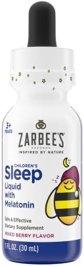 Zarbee's Kids Sleep Supplement Liquid with 1mg Melatonin; Drug-Free & Effective; Easy to Take Natural Berry Flavor for Children Ages 3 and Up; 1 Fl Oz Bottles,(Pack of 4)