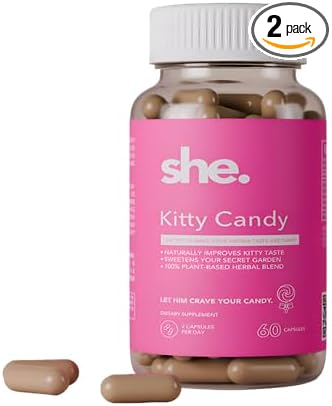 She. Kitty Candy Women's Daily Feminine Balance & Freshness Capsules, 120 Capsules with Pineapple, Mango, Red Apple Extract, Cinnamon, Fenugreek & D-Mannose | Vegan, Non-GMO