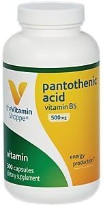 The Vitamin Shoppe Pantothenic Acid 500mg Vitamin B5 - Energy Production & Hair Skin Nails | Essential B Vitamin | 300 Capsules | Beauty