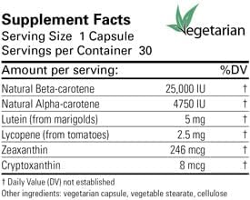 Karuna Mixed Carotenoids | 30 Vegetarian Capsules | Alpha- and beta-carotenes, Lutein 5mg, lycopene 2.5mg, zeaxanthin 246mcg, and cryptoxanthin 8mcg | Comprehensive antioxidant Formula