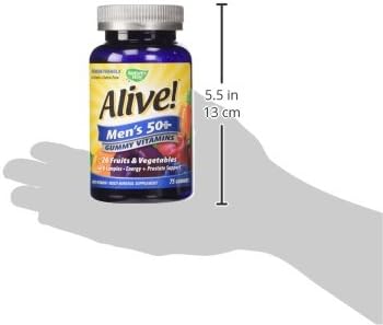 Nature's Way Alive! Men’s 50+ Premium Gummy Multivitamin, Supports Healthy Heart, Brain & Muscle Function*, B-Vitamins, Vegetarian, Grape, Orange and Cherry Flavored, 75 Gummies, (Pack of 2)
