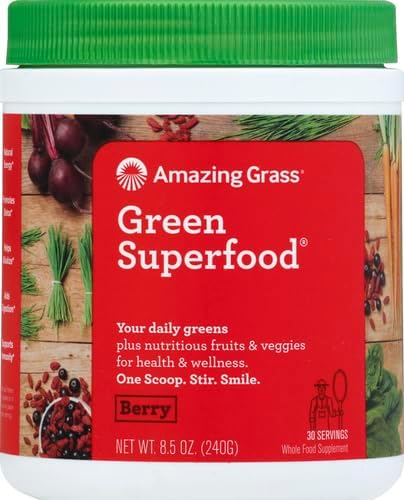 Amazing Grass Greens Superfood Powder: Greens Powder with Digestive Enzymes & Probiotics,Organic Spirulina,Chlorella,and Beet Root Powder,Berry,30 Servings (Packaging May Vary),(Pack of 2)