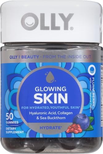 OLLY Glowing Skin Gummy, Hydrated & Youthful Skin,* Hyaluronic Acid, Collagen Peptides, Sea Buckthorn, Plump Berry Flavor, 25 Day Supply - 50 Count (Pack of 2)