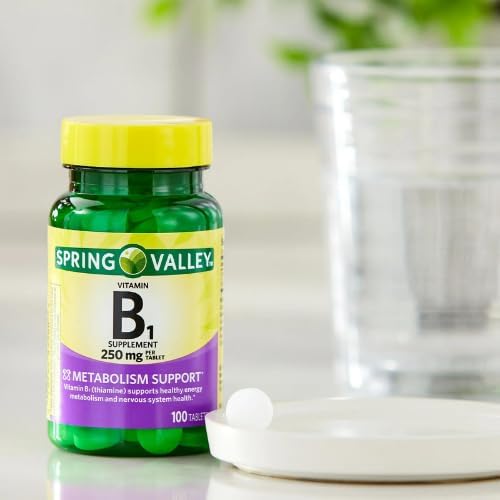 Spring Valley Vitamin B1 Tablets Dietary Supplement, 250 mg, 100 Count + Dri Store Sticker.