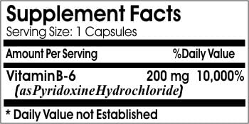 B-6 Vitamin 200mg ~ 100 Capsules - No Additives ~ Naturetition Supplements