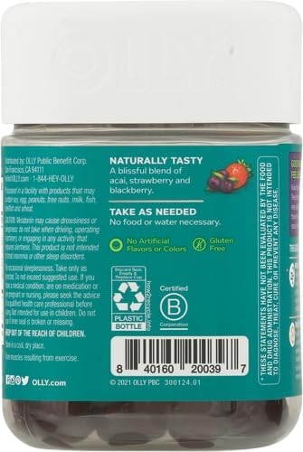 OLLY Muscle Recovery Sleep Gummies,Sleep and Sore Muscle Support,3mg Melatonin,Tart Cherry,Vitamin D,Berry Flavor -,40 Count (Pack of 2)