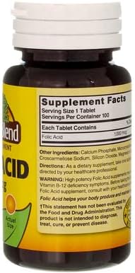 Nature`s Blend Folic Acid 1000mcg Tablets 100 Count (2 Pack)