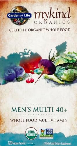 Garden of Life Organics Whole Food Multivitamin - Men 40+ 120 Tablets, Vegan Mens Multi for Health & Well-Being Certified Organic Whole Food Vitamins & Minerals for Men Over 40 Mens Vitamin(Pack of 2)