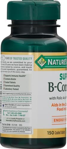 Nature's Bounty Super B Complex Vitamins with Vitamin C & Folic Acid,Vitamins for Immune & Cellular Energy Support,150 Tablets,(Pack of 3)