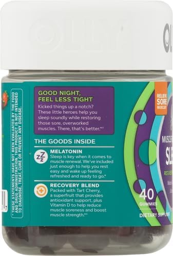 OLLY Muscle Recovery Sleep Gummies,Sleep and Sore Muscle Support,3mg Melatonin,Tart Cherry,Vitamin D,Berry Flavor -,40 Count (Pack of 2)