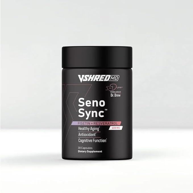 V Shred MD SenoSync – Dr. Drew Approved Senolytic Supplement – Science Backed with Resveratrol & Fisetin – Supports Cellular Cleanup, Healthy Aging & Metabolic Health – 30 Capsules