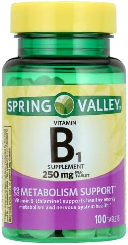 Spring Valley Vitamin B1 Tablets Dietary Supplement, 250 mg, 100 Count + Dri Store Sticker.