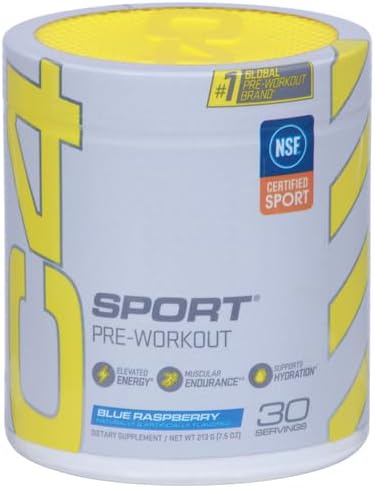 Cellucor C4 Sport Pre Workout Powder Blue Raspberry - Pre Workout Energy with 3g + 135mg Caffeine and Beta-Alanine Performance Blend - NSF Certified for Sport | 30 Servings