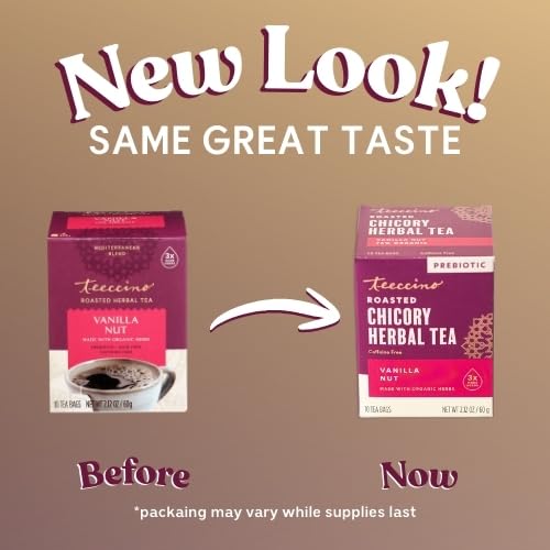 Teeccino Vanilla Nut Herbal Tea - Rich & Roasted Herbal Tea That’s Caffeine Free & Prebiotic for Natural Energy, 10 Tea Bags