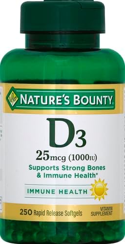 Nature's Bounty Vitamin D3 1000 IU, Immune Support, Helps Maintain Healthy Bones, 250 Rapid Release Softgels (Pack of 2)