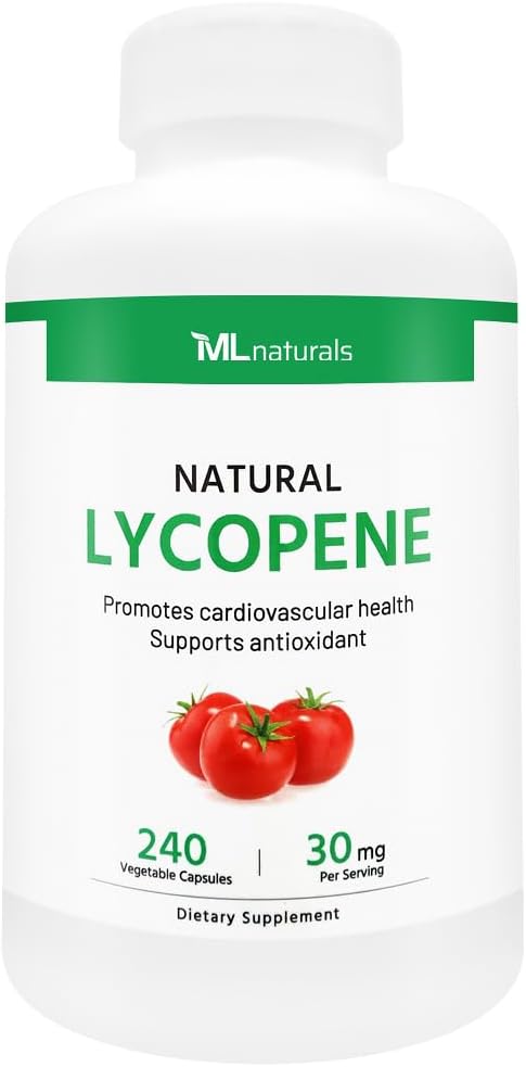 ML Naturals Natural Lycopene 30mg (Per Serving) – 240 Vegetable Capsules – from Tomato Extract – Supports Cardiovascular & Immune Health