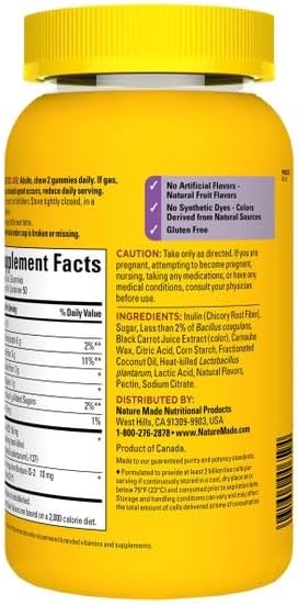 Nature Made Triple Action Biotic Gummy, 100 Gummies, Combined Prebiotic, Probiotic and PostBiotic, 50 Day Supply