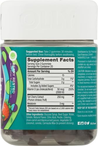 OLLY Muscle Recovery Sleep Gummies,Sleep and Sore Muscle Support,3mg Melatonin,Tart Cherry,Vitamin D,Berry Flavor -,40 Count (Pack of 2)