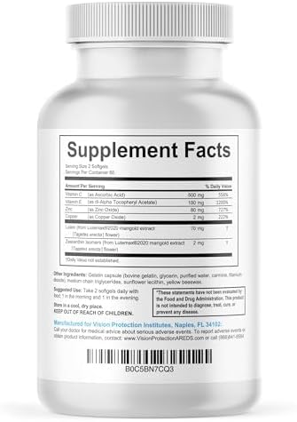 AREDS 2 Eye Vitamin & Mineral Supplement for Ocular Health, Natural Eye Institute AREDS 2 Study Formula with Lutein, Vitamin C, & Zeaxanthin, 120 Mini Softgels