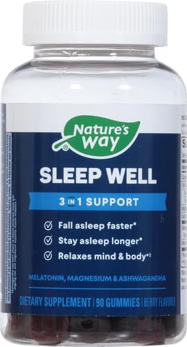 Nature's Way Sleep Well Melatonin and Magnesium Gummies,Sleep Support for Adults*,with Ashwagandha,Berry Flavored,90 Gummies,(Pack of 2)