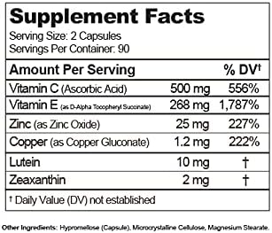 Macular Support Formula for Eye Health - 180 Count - Based on The AREDS 2 Study - for Age Related Macular Eye Health (AMD) - Eye Vitamins