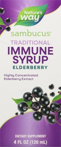 Nature’s Way Sambucus Traditional Elderberry Syrup for Traditional Immune Support* with Highly Concentrated Black Elderberry Extract & Superfood Antioxidants, Adults & Kids 7+, Berry Flavored, 4 Fl Oz