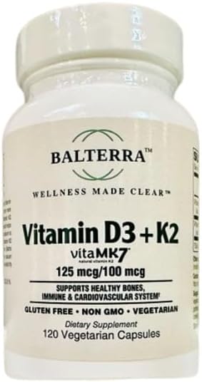 Vitamin D3 + K2 by Balterra – Bone, Immune & Heart Support Supplement