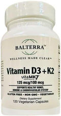Vitamin D3 + K2 by Balterra – Bone, Immune & Heart Support Supplement