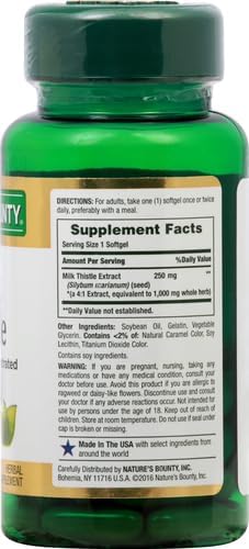 Nature's Bounty Milk Thistle 1000mg, Herbal Health Supplement, Daily Supplement, Gluten Free, Rapid Release Softgels, 50 Ct (Pack of 2)