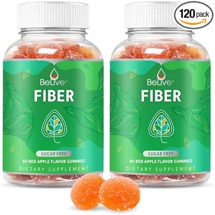 BeLive Fiber Gummies - Prebiotic Fiber Supplement with Chicory Root & Inulin for Digestive Support & Overall Gut Health I Vegan, Sugar Free Gummies for Adults & Children - Apple Flavor | 2-Pack