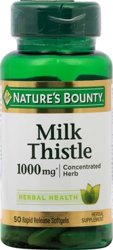Nature's Bounty Milk Thistle 1000mg, Herbal Health Supplement, Daily Supplement, Gluten Free, Rapid Release Softgels, 50 Ct (Pack of 2)