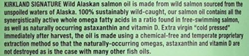 Kirkland Signature 100% Wild Alaskan Salmon Oil 90 EPA 110 DHA 1200mg - 320 Enteric Coated Softgels