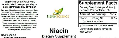 Liquid Vitamin B3 (Niacin) Dietary Supplement – Vegan, Alcohol-Free, Quality Tested – 1 fl oz (36 Servings)
