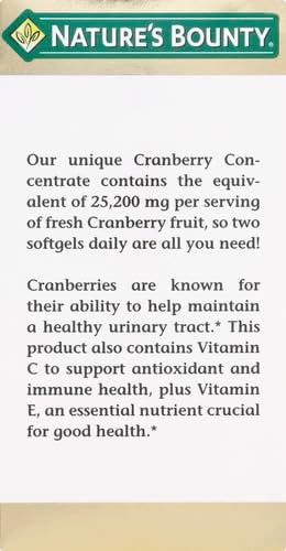 Nature's Bounty Cranberry Dietary Supplement, Supports Urinary Tract and Immune Health, Softgels, 25,200 Mg, 60 Ct (Pack of 2)