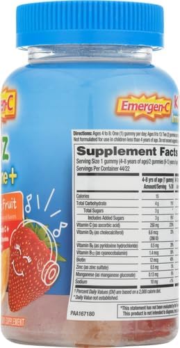Emergen-C Kidz Vitamin C Immune Support Gummies Fun-Tastic Fruit 44CT Includes Zinc, Manganese, B Vitamins and Vitamin D for Back to School Essentials, (Pack of 2)