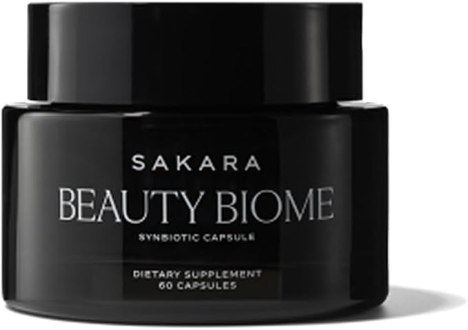 SAKARA Beauty Biome – Daily Synbiotic Supplement for Skin + Gut Health with Probiotic, Dermaval, Vitamins A, D, E, Antioxidants, Prebiotics & Enzymes – for Clear, Radiant, Hydrated Skin – 60 Capsules