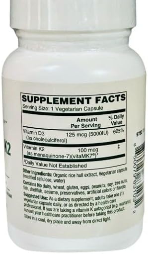 Vitamin D3 + K2 by Balterra – Bone, Immune & Heart Support Supplement