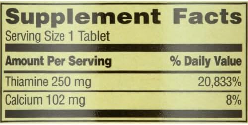 Spring Valley Vitamin B1 Tablets Dietary Supplement, 250 mg, 100 Count + Dri Store Sticker.