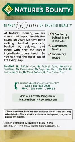 Nature's Bounty Cranberry Dietary Supplement, Supports Urinary Tract and Immune Health, Softgels, 25,200 Mg, 60 Ct (Pack of 2)