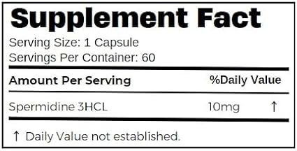 Spermidine 10mg, 60 Capsules, Longevity & Cellular Health Supplement, Promotes Autophagy, Supports Heart Health, Brain Function, Immune System