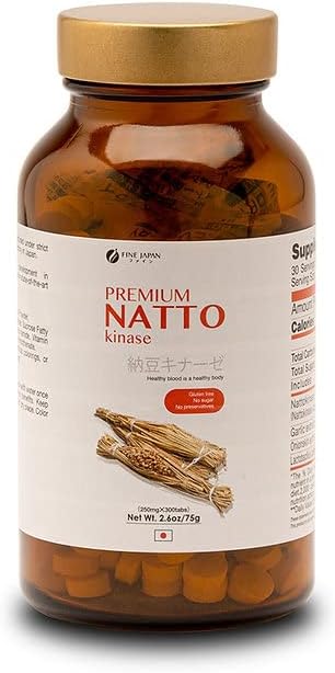 FINE JAPAN Premium Natto Kinase Tablets - 250mg Fermented Soy Enzyme for Circulation & Heart Support - 300 Tablets, Gluten-Free
