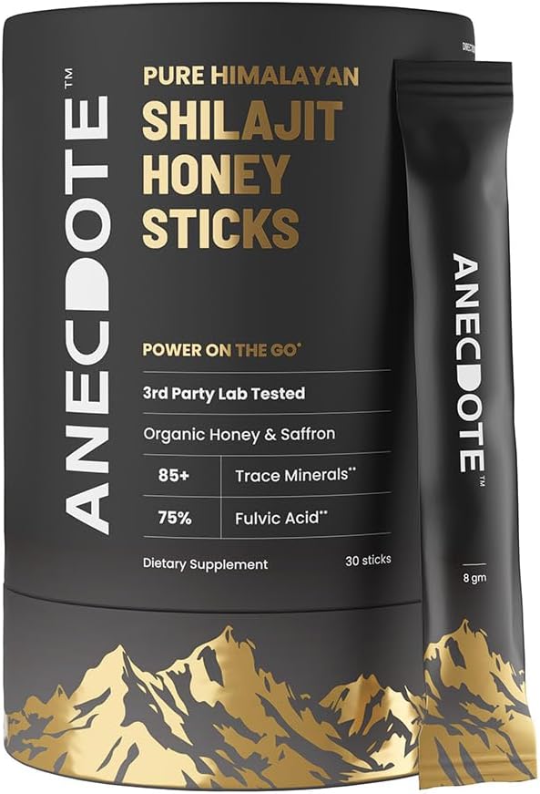 ANECDOTE Himalayan Shilajit Honey Sticks with Organic Honey & Saffron | Boosts Stamina | Supports Immunity | 75% Fulvic Acid, 85+ Trace Minerals | No Added Sugar | 30 Sticks