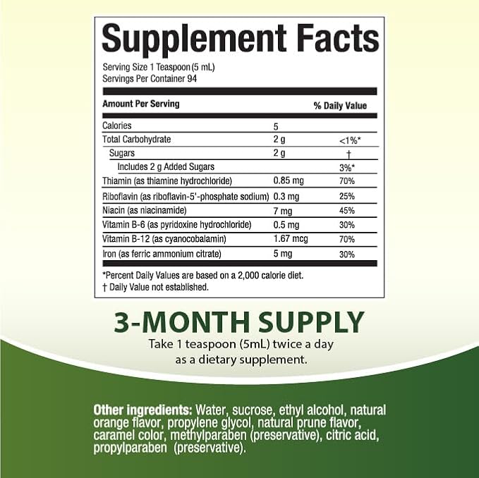 HealthA2Z® Liquid Vitamin B-Complex Plus Iron, Natural Orange Flavored, 16oz (473ml)