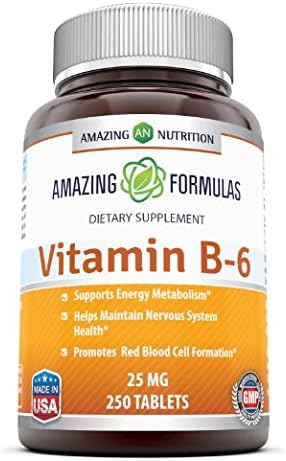 Amazing Formulas Vitamin B6 Pyridoxine 25mg 250 Tablets Supplement | Non GMO | Gluten Free | Made in USA