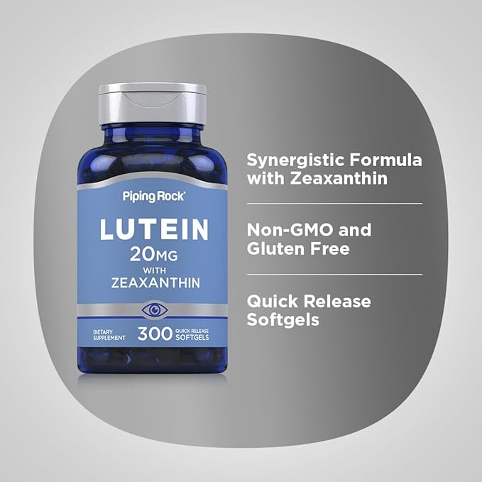 Piping Rock Lutein and Zeaxanthin Supplement | 20 mg | 300 Softgels | Eye Vitamin from Marigold Extract | Non-GMO, Gluten Free