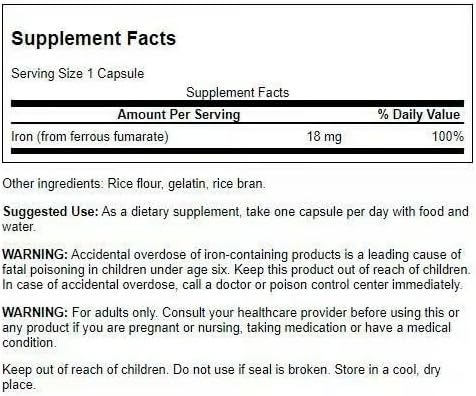 Swanson Iron (Ferrous Fumarate) - Mineral Supplement Promoting Energy Support - High-Concentration Formula Assists in Oxygen Delivery & Fatty Acid Metabolism 60 Sgels (4 Pack)