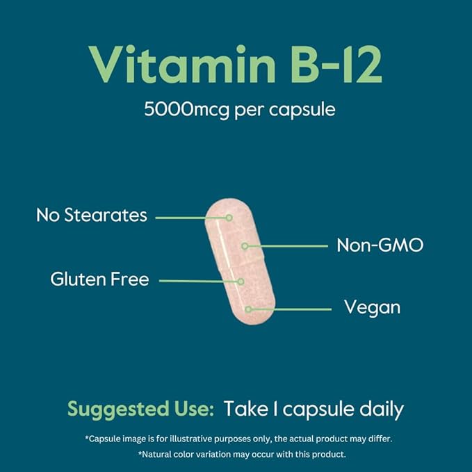 BESTVITE Vitamin B12 (Methylcobalamin) 5000mcg (240 Vegetarian Capsules) (Methyl B12) - No Stearates - Vegan - Non GMO - Gluten Free