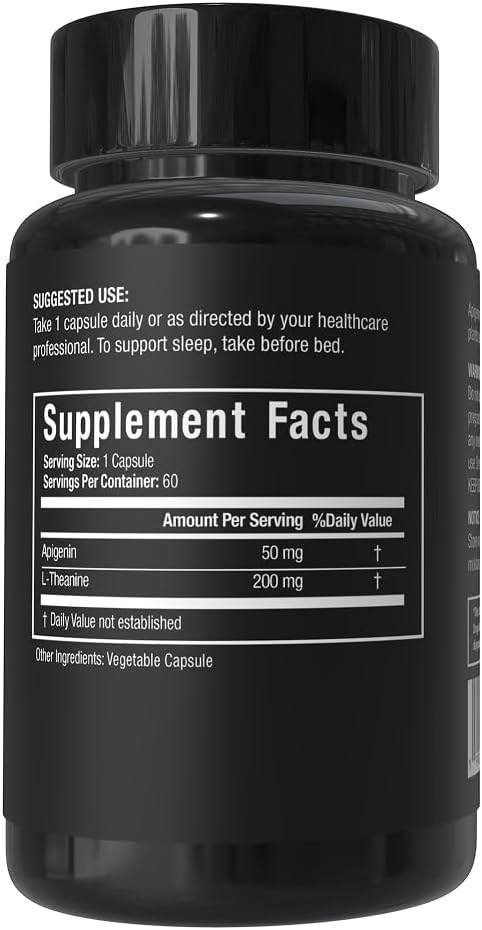 Apigenin with L-Theanine for Better Sleep | Premium Sleep Support, Relaxation, & Sleep Quality Aid | Non-Drowsy, Melatonin Free | 60 Capsules