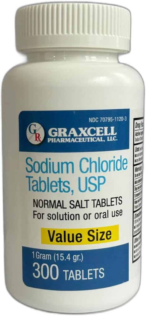 Sodium Chloride Tablets 1gm | Electrolyte Salt for POTS Syndrome and Dysautonomia Support | Rapid Rehydration| 15.4gr. | 100 Count | Made in the USA